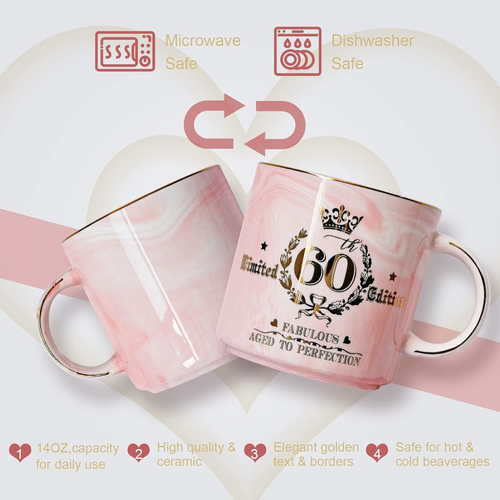 60Th Birthday Gift for Women, Fabulous 1964 Aged to Perfection - 14Oz Pink Mug - Picture 3 of 8