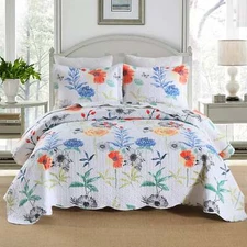 3PCS Multi-colored Sunflower Print Light  Quilt Set Bedspread Set Soft