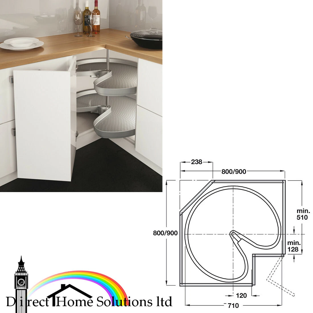 Ninka Pro Arc Kitchen Cabinet Cupboard Carousel Set 3 4 Circle Corner Unit Shelf