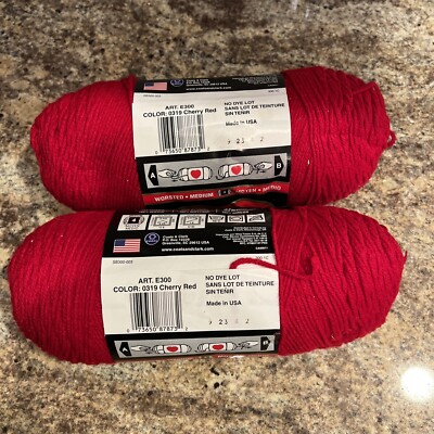 Lot Of 2 NEW SKEIN RED HEART SUPER SAVER YARN - CHERRY RED - 8OZ
