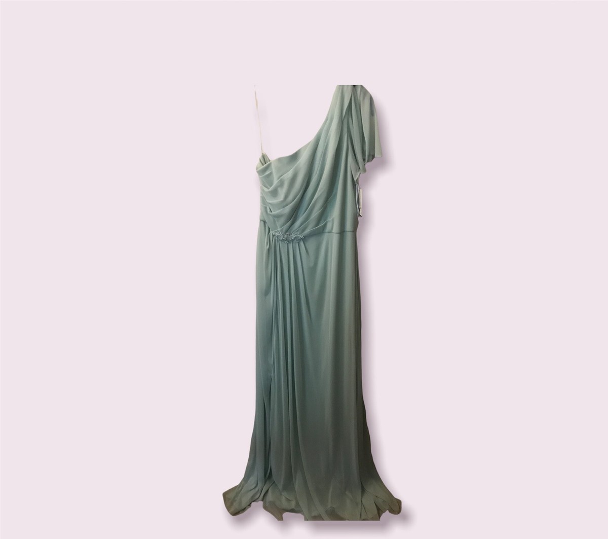 david's bridal asymmetrical dress David's Bridal asymmetrical neck beaded chiffon dress with side slit. Size  8