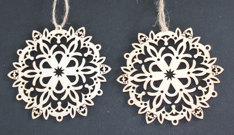 Lot of 2 Identical Laser Cut Christmas Wood Ornaments