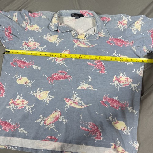Ralph Lauren Polo Shirt Mens 2XL Blue Short Sleeve Allover Crab Lobster High Low - Picture 6 of 7
