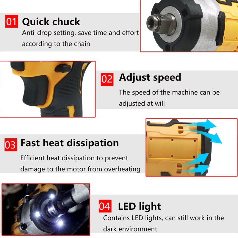 Cordless Brushless Impact Wrench 1/2'' Rattle Gun For Dewalt 18V