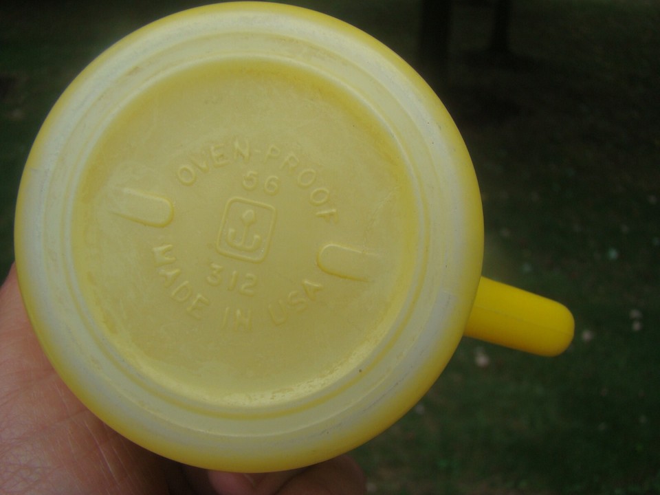 Fire King Anchor Hocking Yellow Stacking Mugs Set of 2 Milk Glass Cups
