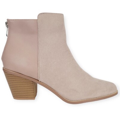 Shoedazzle Suzie Ankle Boots Booties Size 10 Faux Leather Suede Taupe Block Heel
