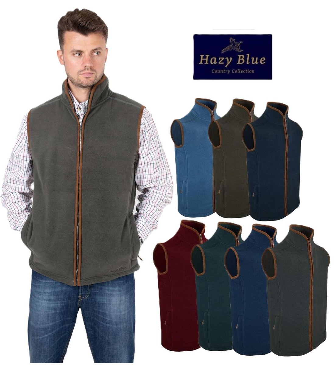 Hazy Blue Bentley Mens Gilet Bodywarmer Full Zip Fleece Waistcoat Shooting  UK