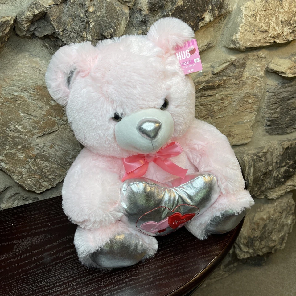 Hug Me 14” Valentines Bear Plush Pink With Silver Heart Plush Kellytoy New - Image 4 of 4