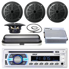 Black 6.5" Boat Speakers, Pyle USB Bluetooth Radio,Cover, Antenna,400W Amplifier