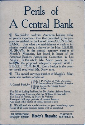 Moody's Investors Service ''Perils of A Central Bank''  Postcard