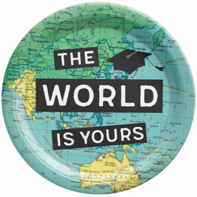 GRADUATION The World Awaits EXTRA LARGE PAPER PLATES (18ct)~ Party Supplies
