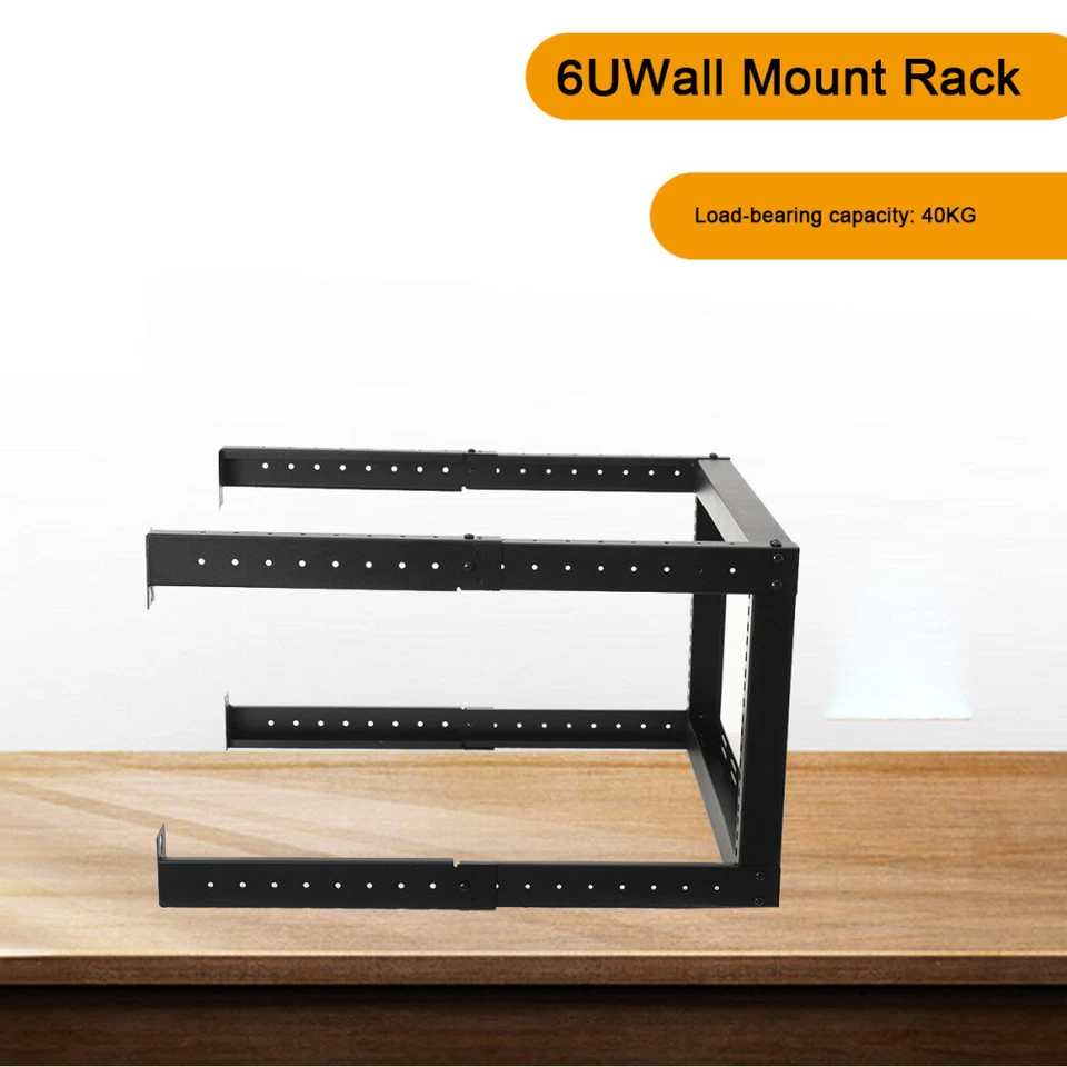 6U Adjustable Depth Wall Mount Rack 19" Vented Server Rack Open Frame Bracket - Image 2 of 4