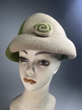 Vintage Cloche Couture Wool Felted Flapper Bucket Hat Pea Soup Green
