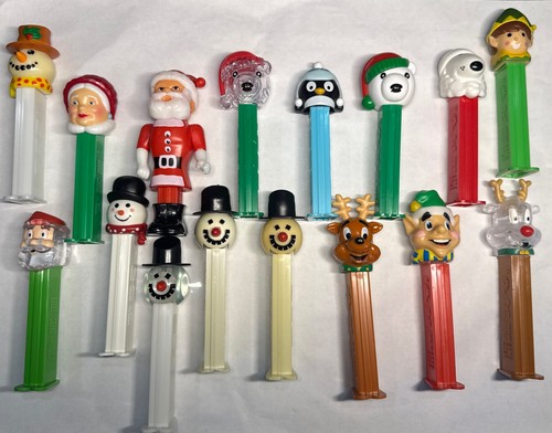 Lot of 16 Christmas PEZ Dispensers Santa Claus, Reindeer Crystal Snowman Santa