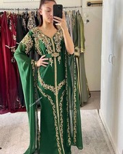 Dress Green Fancy Georgette SALE Kaftan Moroccan Abaya Long Eid Farasha Gown