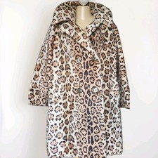 Vintage 1960s Leopard Print Faux Fur Coat Sz L