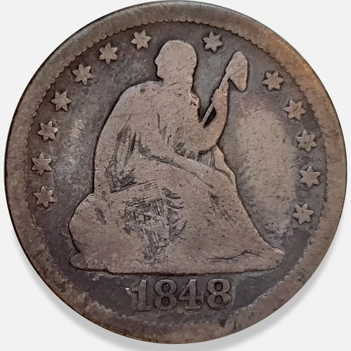 1848 Seated Liberty Quarter 25c Very Good VG+ * RARE * Only 146,000 Minted!!