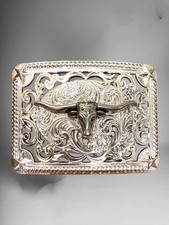 Long Horn Bull Western Cowboy Belt Buckle Hebilla Vaquera Con Toro