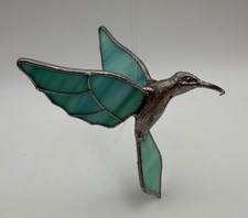 Hummingbird Sun Catcher Handmade 3D Pewter Stained Glass Glitter Ornament Teal