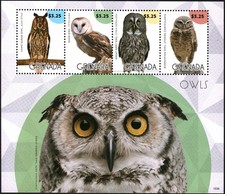Hoja de estampillas de búhos de Granada 2015 MNH #30654