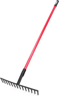 Level Head Rake with Fiberglass Shaft   Heavy Duty Garden Tool for Lawns, Landsc