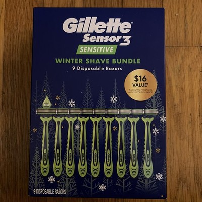Gillette Sensor3 Sensitive Men 3 Blade Disposable Razor, 9ct Holidays Pack