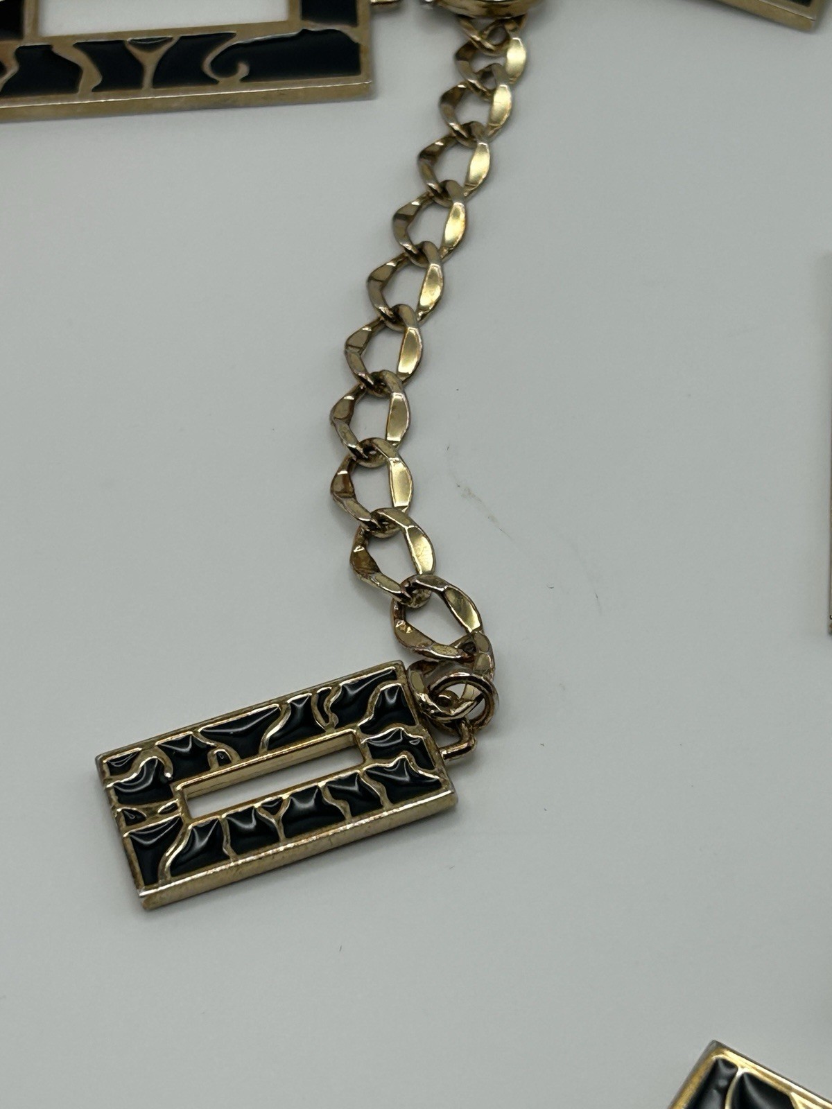 Black Enamel rectangle Link statement necklace go… - image 6
