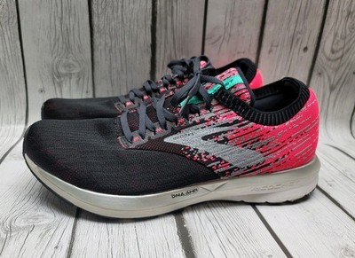Brooks Ricochet Womens 11.5 B M Black Pink Running Shoes Sneakers 1202821B678