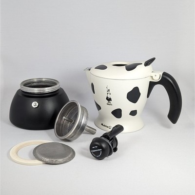 Bialetti Mukka Express Frothing Stovetop Cappuccino Maker 2 Cups Cow Print Black