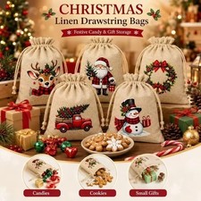 24 Pcs Christmas Burlap Drawstring Favour Bags NEW Xmas Party Favours Pouches