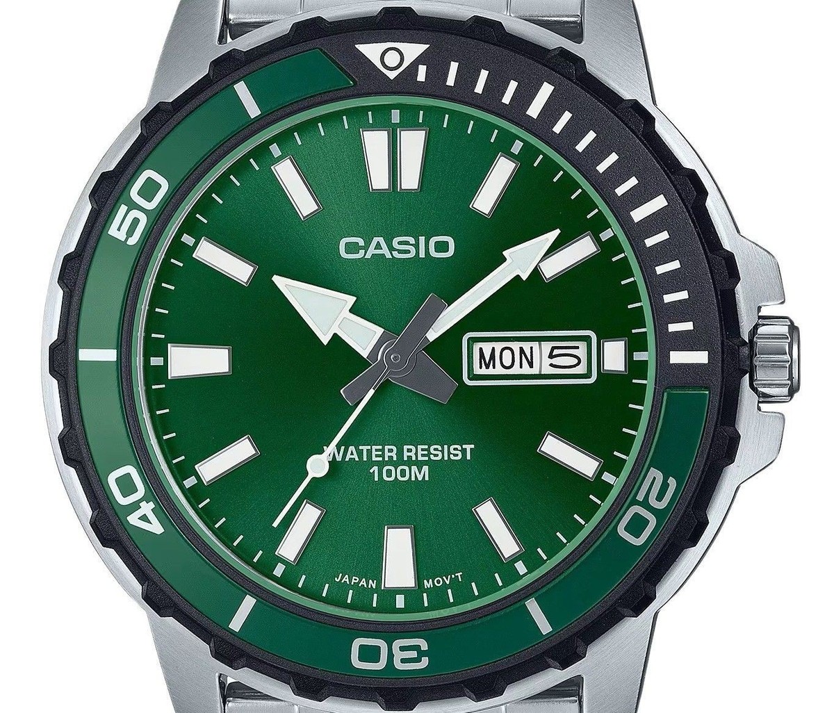 Casio Standard Analog Green Dial Casual Quartz 100M Men's Watch