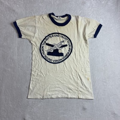 Bitter End Yacht Club North Sound BVI Men's Cream Ringer T-Shirt Size M Vintage