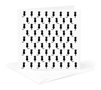 3dRose, Black Cat Polka Dot Pattern White Background, Greeting Card