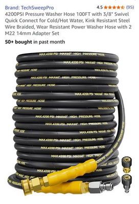 #ad 4200PSI Pressure Washer Hose 100FT with 3 8quot; Swivel Quick Connect for Cold Hot W $125.99