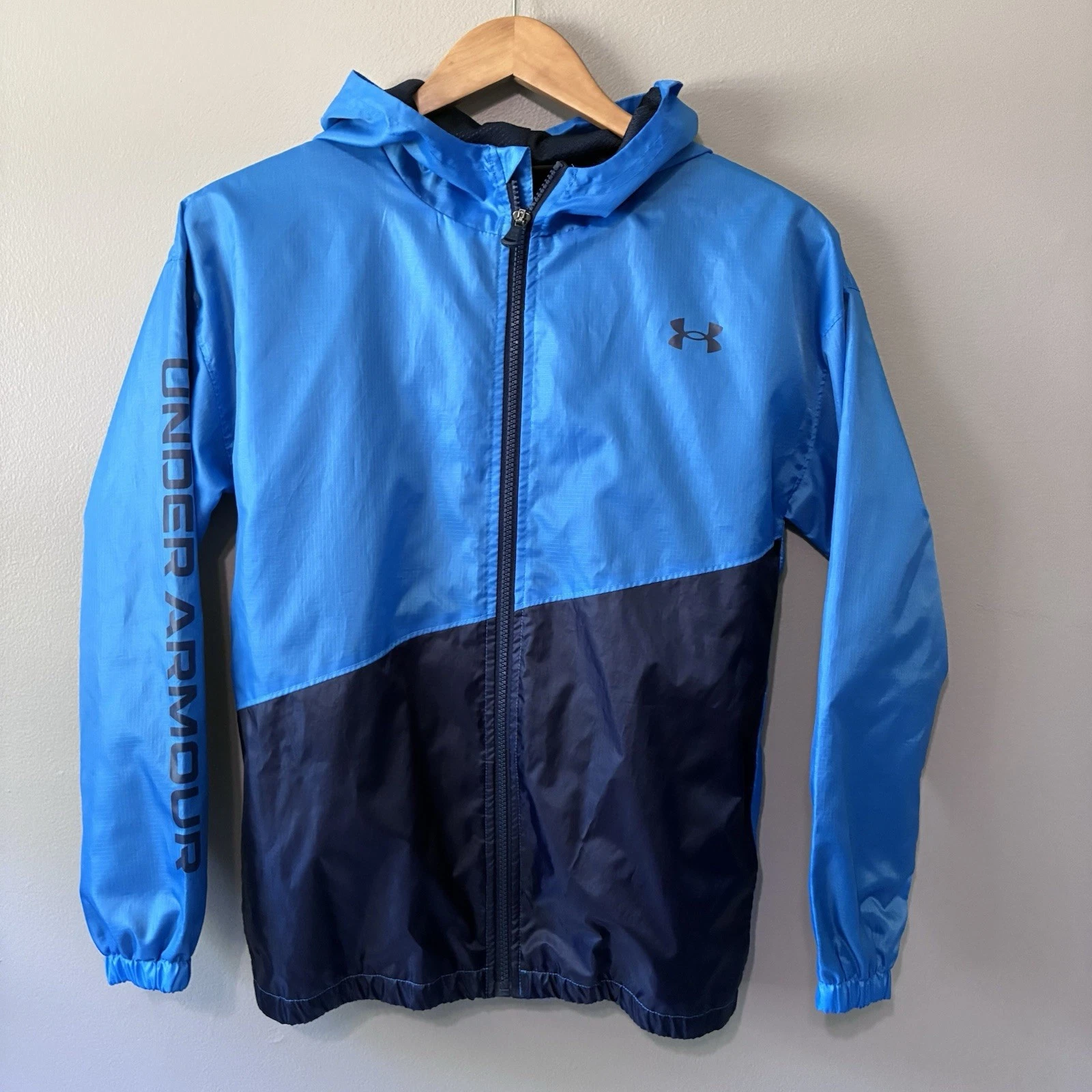 Under Armour Youth Large Zip Up Athletic Jacket Navy/Blue Loose Fit Rain Jacket