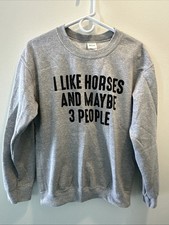 Sweatshirt Unisex Size Small Horses Equestrian Grey Cotton Polyester Blend