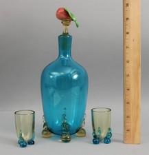 Antique STEUBEN Carder Celeste Blue Amber Glass Liquor PEAR Decanter & Cordials