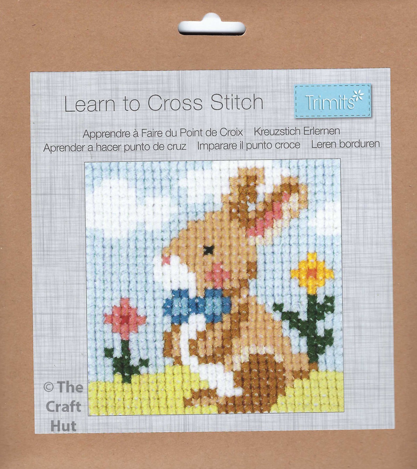 Trimits Learn to Cross Stitch Kit Bunny Rabbit Flowers Easy Beginners New