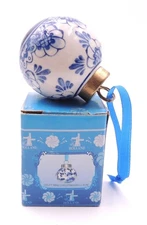 Vintage Delft Blue Floral Ceramic Hand Painted Ornament Holland Souvenir Christm