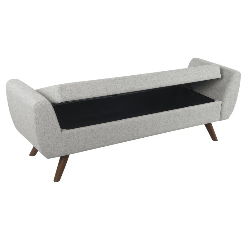 Modern Storage Bench Woven Fabric W/ Wood Legs Indoor Seating Coffee Table New - Image 3 of 4