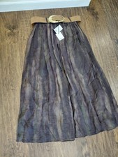 ZARA SKIRT BROWN Women Size Small long pleated double lining skirt NWT