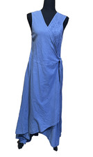 Soft Surroundings Gauzy Embroidered Maxi Wrap Dress Size Medium Blue Beachy