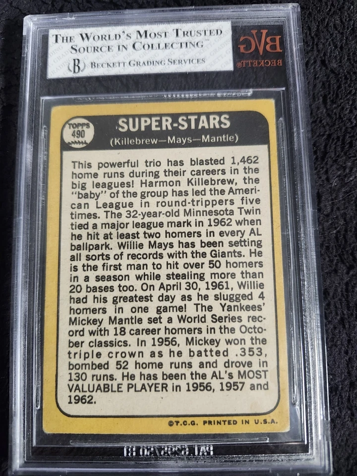 1968 Topps #490 Superstars Mantle Mays Killebrew graduado Beckett en muy buena condición-ex 4 HOFs Foto 4 de 4