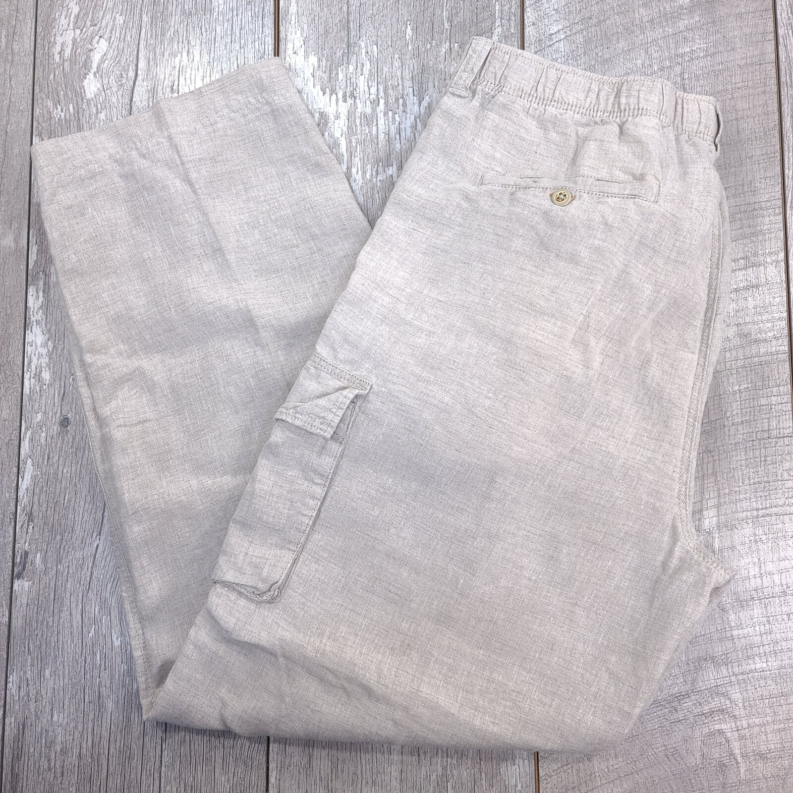 Tommy Bahama Mens Relax Linen Cargo Pants Size Large Beach Mid Rise Straight