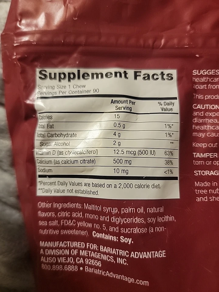 Ventaja bariátrica - 500 mg citrato de calcio mordida masticable - naranja tropical, 90 Foto 2 de 4