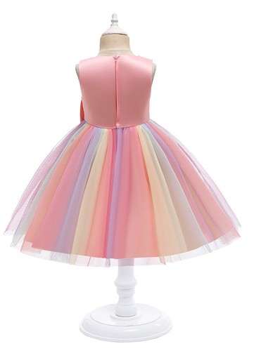 New Girls Sequin Party Dress Flower Bow Rainbow Princess Birthday Kids Clothes - Picture 2 of 10