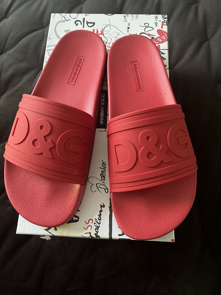 Dolce & Gabbana Women's Red Logo Slide Sandals. Size EU 41