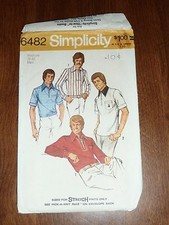 VINTAGE 1974 SIMPLICITY PATTERN 6482 - RETRO STRETCH-KNIT SHIRTS - MENS M - UC
