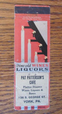 OHIO MATCH MATCHBOOK COVER: PAT PATTERSON'S CAFE YORK, PA EMPTY MATCHCOVER -C16