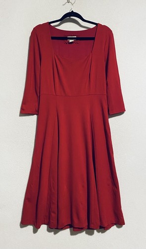 Anthropologie Maeve Dress Womens Medium Red Joceyln Midi Ponte Knit Square Neck